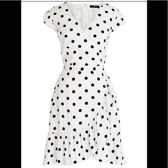 J. Crew White & Black Polka Dot Ruffle Front Dress Size 8 Tall - Picture 3 of 9